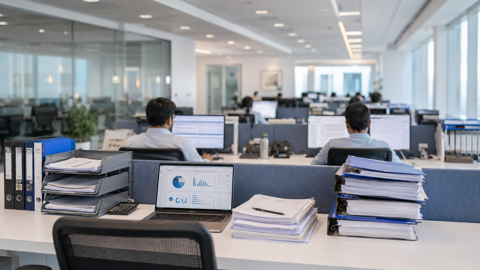 Novus Kinetics team member reviewing client engagement files